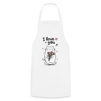 Chat câlin au cœur de rose - Tablier de cuisine - blanc - Devant - AI Model Male 185 dark (185cm)