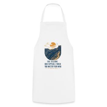 Motivational Quote – Motivation & Mindset - Kochschürze - Weiß - Vorne - AI Model Male 185 dark (185cm)