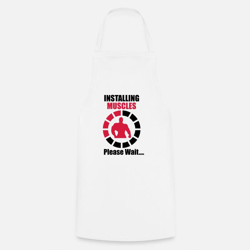 Installing Muscles (Loading) Funny Gym - Cooking Apron - white