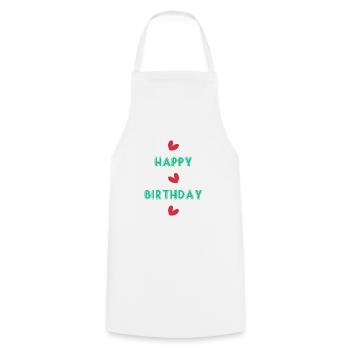 HAPPY BIRTHDAY. HAPPY BIRTHDAY. ANNIVERSARY. - Cooking Apron - white - Front - AI Model Male 185 dark (185cm)