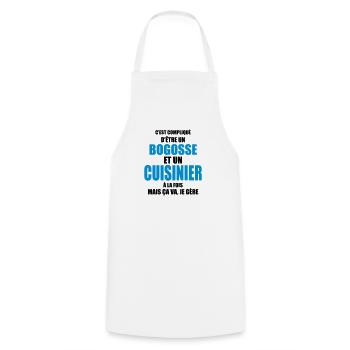 compliqué d'être un bogosse et un cuisinier - Tablier de cuisine - blanc - Devant - AI Model Male 185 dark (185cm)