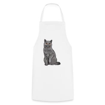 Chat British Shorthair - Tablier de cuisine - blanc - Devant - AI Model Male 185 dark (185cm)