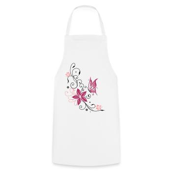 Flowers with filigree floral ornament. Feminine. - Cooking Apron - white - Front - AI Model Male 185 dark (185cm)