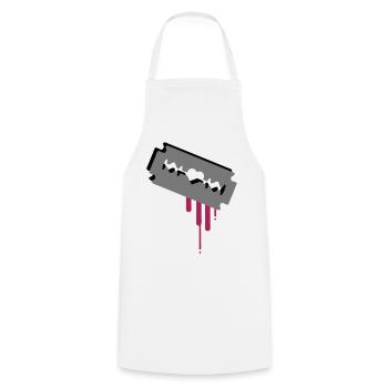 Razor blade with heart and blood - Cooking Apron - white - Front - AI Model Male 185 dark (185cm)