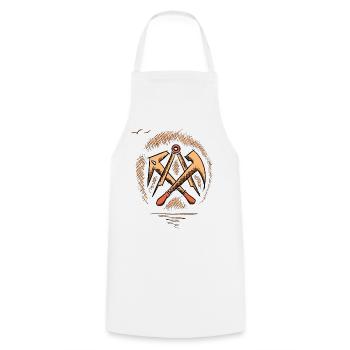 Roofer guild sign, hand-drawn. Drawing - Cooking Apron - white - Front - AI Model Male 185 dark (185cm)