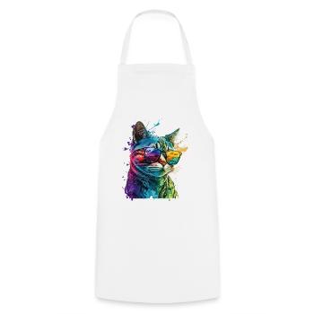 Cat With Sunglasses Splash Colorful Animal Art - Cooking Apron - white - Front - AI Model Male 185 dark (185cm)