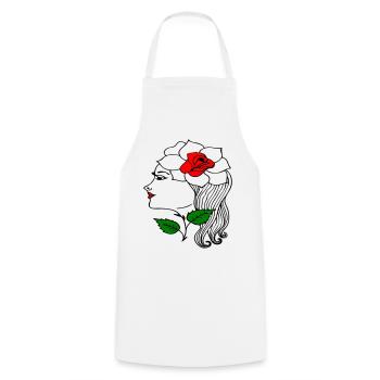 Tête de femme avec une rose dans les cheveux - Tablier de cuisine - blanc - Devant - AI Model Male 185 dark (185cm)