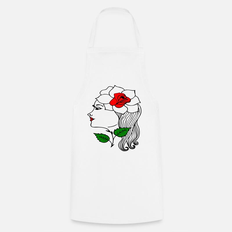Frauenkopf mit Rose im Haar - Kochschürze - Weiß