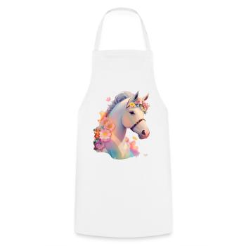 Cheval fleur - Tablier de cuisine - blanc - Devant - AI Model Male 185 dark (185cm)