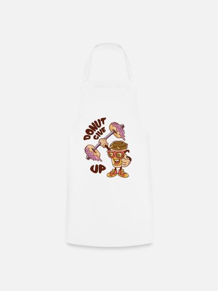 Funny Coffee Cup Weightlifting Donut dumbbells - Cooking Apron - white