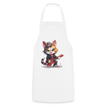 Cat Animal Electric Guitar Guitarist Band Music Rock - Cooking Apron - white - Front - AI Model Male 185 dark (185cm)