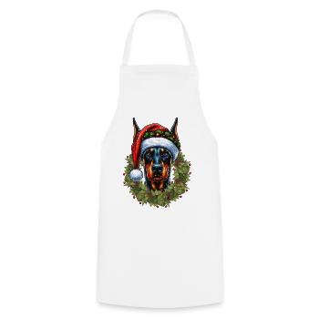 Doberman festif : élégant avec le bonnet du Père Noël - Tablier de cuisine - blanc - Devant - AI Model Male 185 dark (185cm)