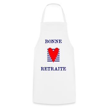 HAPPY RETIREMENT - Cooking Apron - white - Front - AI Model Male 185 dark (185cm)