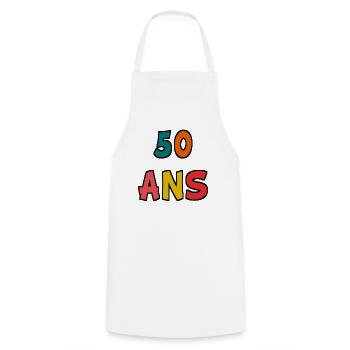 50. 50 YEARS. 50th ANNIVERSARY. 50 YEARS ANNIVERSARY. - Cooking Apron - white - Front - AI Model Male 185 dark (185cm)