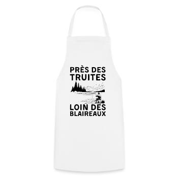 Humour pêche truite - Tablier de cuisine - blanc - Devant - AI Model Male 185 dark (185cm)