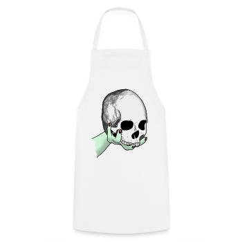 Totenkopf wird dargeboten - Kochschürze - Weiß - Vorne - AI Model Male 185 dark (185cm)