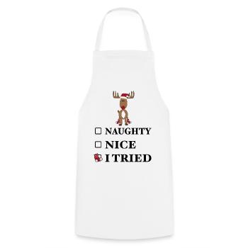 dictons amusants Noël - Tablier de cuisine - blanc - Devant - AI Model Male 185 dark (185cm)