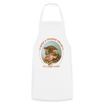 Tender Heart – Vintage Cat Lover Design - Cooking Apron - white - Front - AI Model Male 185 dark (185cm)