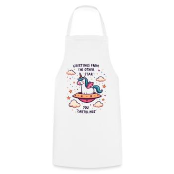 Licorne vue de l’espace - Tablier de cuisine - blanc - Devant - AI Model Male 185 dark (185cm)