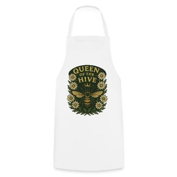 Queen of the Hive Floral Badge - Cooking Apron - white - Front - AI Model Male 185 dark (185cm)