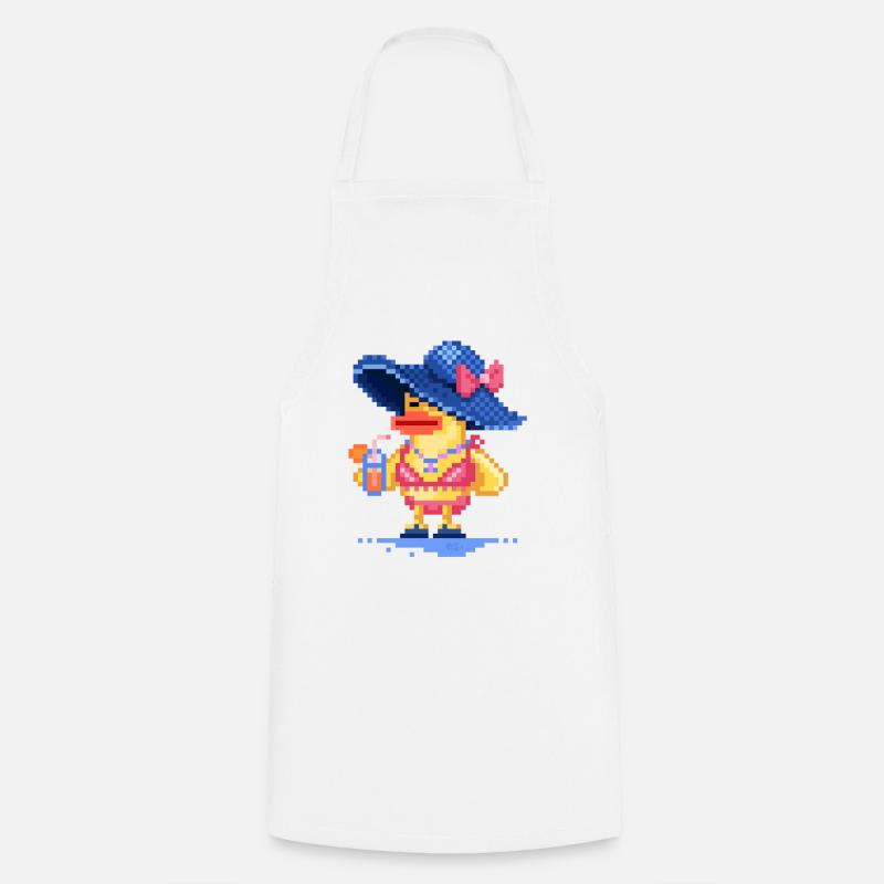 Pixel art Duck on the Beach in a swimsuit  - Cooking Apron - white