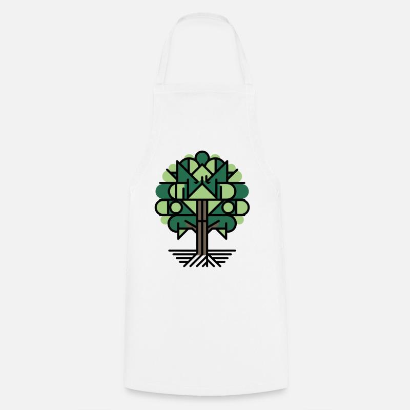 Geometric Tree Pattern Green - Cooking Apron - white