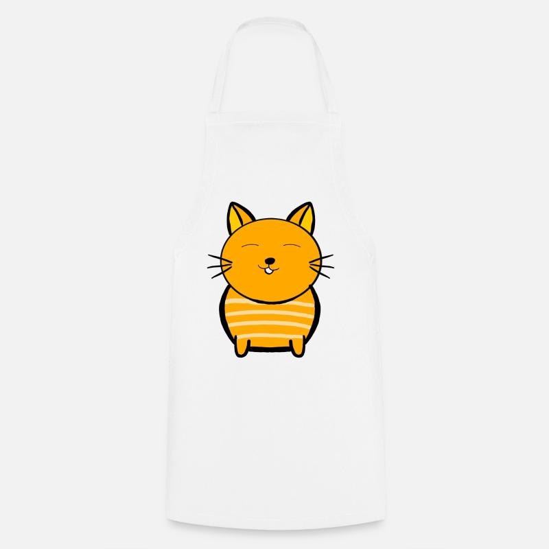 Cheerful orange cat with stripes - Cooking Apron - white