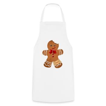 Bonhomme en pain d’épices avec ruban rouge et plâtre - Tablier de cuisine - blanc - Devant - AI Model Male 185 dark (185cm)