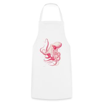 Vintage Octopus Illustration in Red & Pink - Cooking Apron - white - Front - AI Model Male 185 dark (185cm)