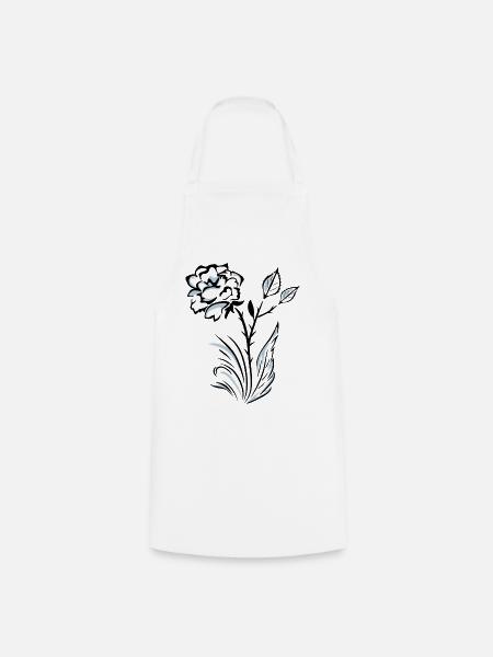 Stilisierte, umrandete Rose - Kochschürze - Weiß