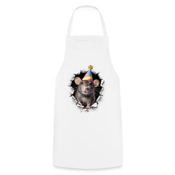 Partymaus – Coole Foto Maus mit Partyhut - Kochschürze - Weiß - Vorne - AI Model Male 185 dark (185cm)