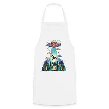 Vaisseau OVNI Sasquatch d’abduction extraterrestre Bigfoot - Tablier de cuisine - blanc - Devant - AI Model Male 185 dark (185cm)