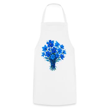 Blaues Aquarellbouquet - Kochschürze - Weiß - Vorne - AI Model Male 185 dark (185cm)