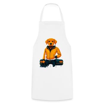 Cool Dog in Orange Jacket – Stylish Labra - Cooking Apron - white - Front - AI Model Male 185 dark (185cm)
