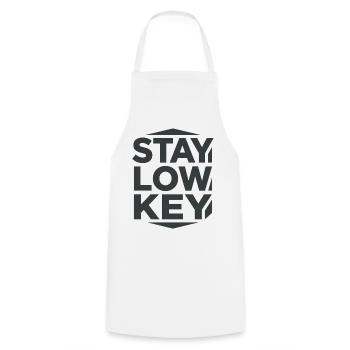 Stay Low Key – Calm Living Aesthetics - Cooking Apron - white - Front - AI Model Male 185 dark (185cm)