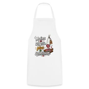 Moins de stress, saucisson en vedette - Tablier de cuisine - blanc - Devant - AI Model Male 185 dark (185cm)