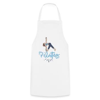 Pilates Pose et Lettrage Bleu - Tablier de cuisine - blanc - Devant - AI Model Male 185 dark (185cm)