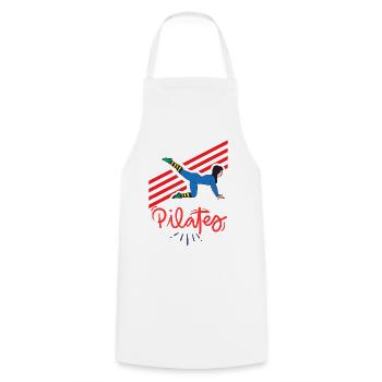 Pilates en mouvement sur lignes rouges - Tablier de cuisine - blanc - Devant - AI Model Male 185 dark (185cm)