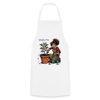 Gardener in a pot – tomato plant - Cooking Apron - white - Front - AI Model Male 185 dark (185cm)