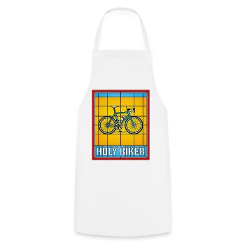 Heiliger Biker Buntglas-Fahrrad - Kochschürze - Weiß - Vorne - AI Model Male 185 dark (185cm)