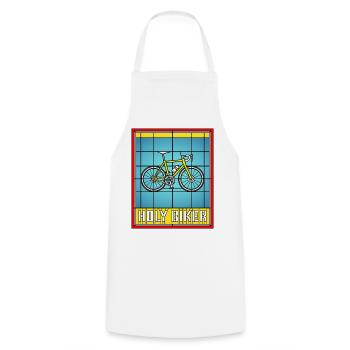 Heiliger Biker Buntglas-Fahrrad - Kochschürze - Weiß - Vorne - AI Model Male 185 dark (185cm)