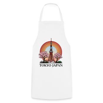 Tokyo Tower in the Cherry Blossom Circle - Cooking Apron - white - Front - AI Model Male 185 dark (185cm)