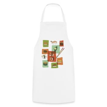 Kunterbuntes Sushi-Collage ohne Hintergrund - Kochschürze - Weiß - Vorne - AI Model Male 185 dark (185cm)