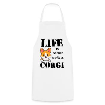 Life_is_better_with_corgi - Kochschürze - Weiß - Vorne - AI Model Male 185 dark (185cm)