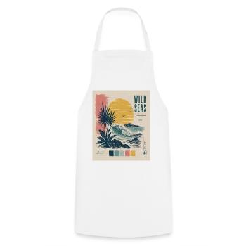 Vagues rétro de coucher de soleil en mer sauvage - Tablier de cuisine - blanc - Devant - AI Model Male 185 dark (185cm)
