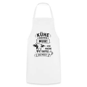 Kuh Muh Kaffee Das Passt - Kochschürze - Weiß - Vorne - AI Model Male 185 dark (185cm)