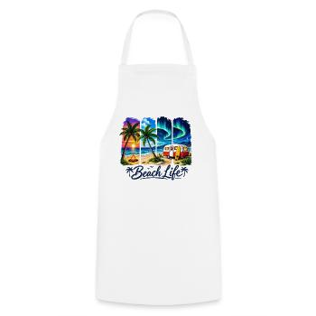Strandleben: Sonnenuntergang & Camper - Kochschürze - Weiß - Vorne - AI Model Male 185 dark (185cm)