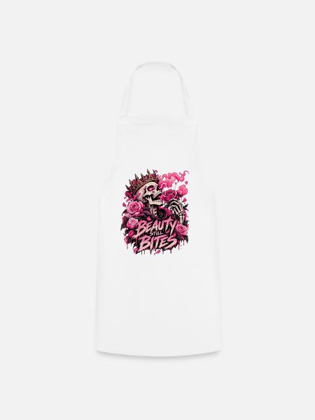 Beauty Bites: Rose Totenkopf - Kochschürze - Weiß