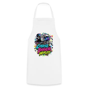 Chase Bigger Worlds – Neon Astronaut - Kochschürze - Weiß - Vorne - AI Model Male 185 dark (185cm)