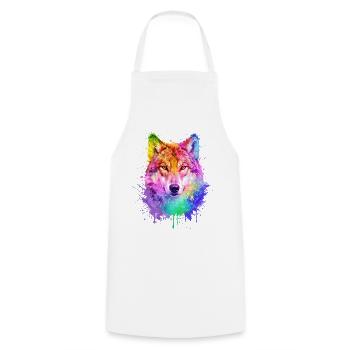 Wolf Aquarell Illustration - Kochschürze - Weiß - Vorne - AI Model Male 185 dark (185cm)